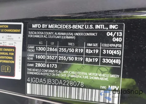 2013 Mercedes-Benz Ml 350 z USA, uszkodzony, nr VIN 4JGDA5JB3DA228078